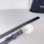 CC BELT 20 MM IN BLACK SMOOTH CALFSKIN GOLD HARDWARE ATTACH RHINSTONE
