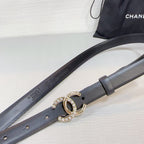 CC BELT 20 MM IN BLACK SMOOTH CALFSKIN GOLD HARDWARE ATTACH RHINSTONE