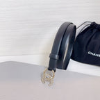 CC BELT 20 MM IN BLACK SMOOTH CALFSKIN GOLD HARDWARE ATTACH RHINSTONE