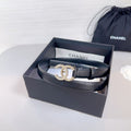 CC BELT 20 MM IN BLACK SMOOTH CALFSKIN GOLD HARDWARE ATTACH RHINSTONE
