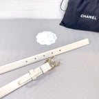 CC BELT 20 MM IN BEIGE CREAM SMOOTH CALFSKIN GOLD HARDWARE ATTACH RHINSTONE