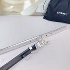 CC BELT 20 MM IN SILVER SMOOTH CALFSKIN SILVER HARDWARE ATTACH RHINSTONE