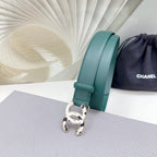 CC 30MM BELT IN COOL GREEN SHINNY CALFSKIN WHITE LOGO