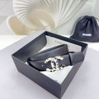 CC 30MM BELT IN BLACK SHINNY CALFSKIN WHITE LOGO