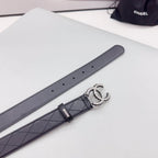 CC 30MM BELT IN BLACK EMBROIDERED CALFSKIN SILVER HARDWARE