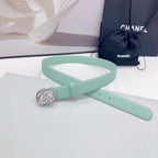 CC 30MM BELT IN GREEN MINT CALFSKIN SILVER HARDWARE ATTACH PEARLS