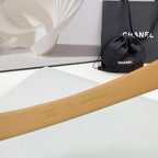 CC 30MM BELT IN CAMEL BEIGE CALFSKIN SILVER HARDWARE ATTACH PEARLS