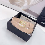 CC 30MM BELT IN NUDE BEIGE CALFSKIN GOLD HARDWARE ATTACH PEARLS
