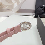 CC 30MM BELT IN FLAMINGO PINK CALFSKIN SILVER HARDWARE ATTACH PEARLS