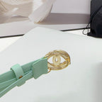 CC 30MM BELT IN GREEN MINT CALFSKIN GOLD HARDWARE ATTACH PEARLS