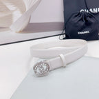CC 30MM BELT IN WHITE CALFSKIN SILVER HARDWARE ATTACH PEARLS