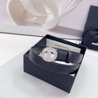CC 30MM BELT IN BLACK CALFSKIN SILVER HARDWARE ATTACH PEARLS