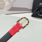 CC BELT 20 MM IN CHERRY RED MIX BLACK CALFSKIN GOLD HARDWARE