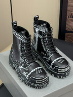 CHUNKY BOOTS IN BLACK SMOOTH CALFSKIN WHITE PRINT