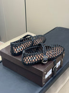 ALAIA MARY JANE FLATS 25S IN BLACK MESH CALSKIN WITH SILVER HARDWARE