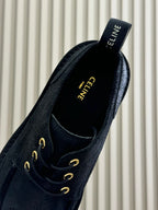 CELINE 25S THICK SOLED LOAFERS IN BLACK CALFSKIN SUEDE
