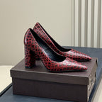ALAIA 25S POINTY TOE PUMPS CROCODILE-EMBOSSED 90MM IN BURGUNDY CALFSKIN