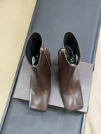 ALAIA 25S ANKLE HIGH-HEELED BOOTS IN DARK BROWN CALFSKIN