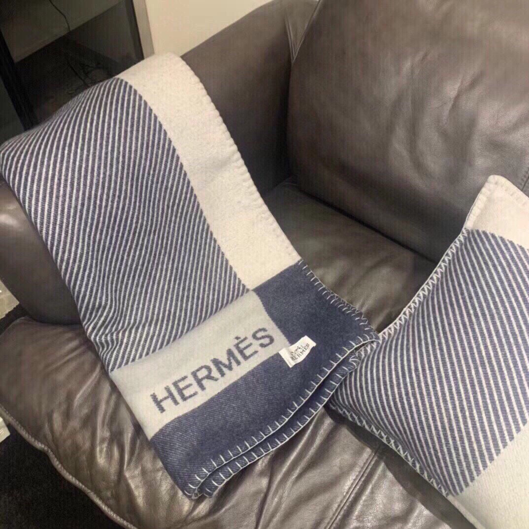 H RIVIERA BLANKET 200 CM IN NAVY BLUE WOOL AND CASHMERE 136856
