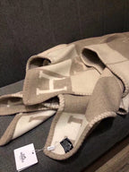 AVALON III THROW BLANKET 175 CM IN KHAKI BROWN WOOL AND CASHMERE 351745