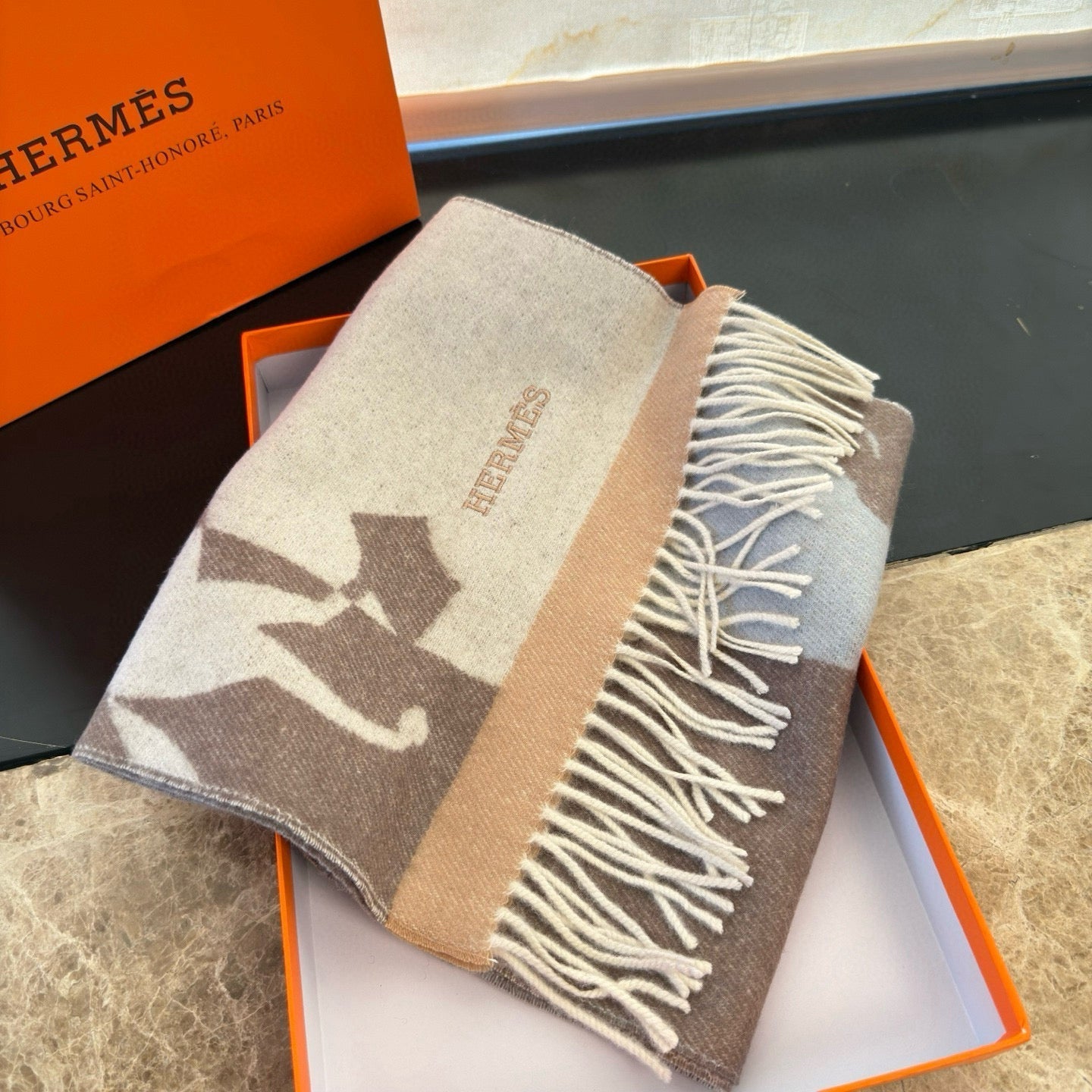 HERMES 25S SCARF 170 IN CASHMERE 854666