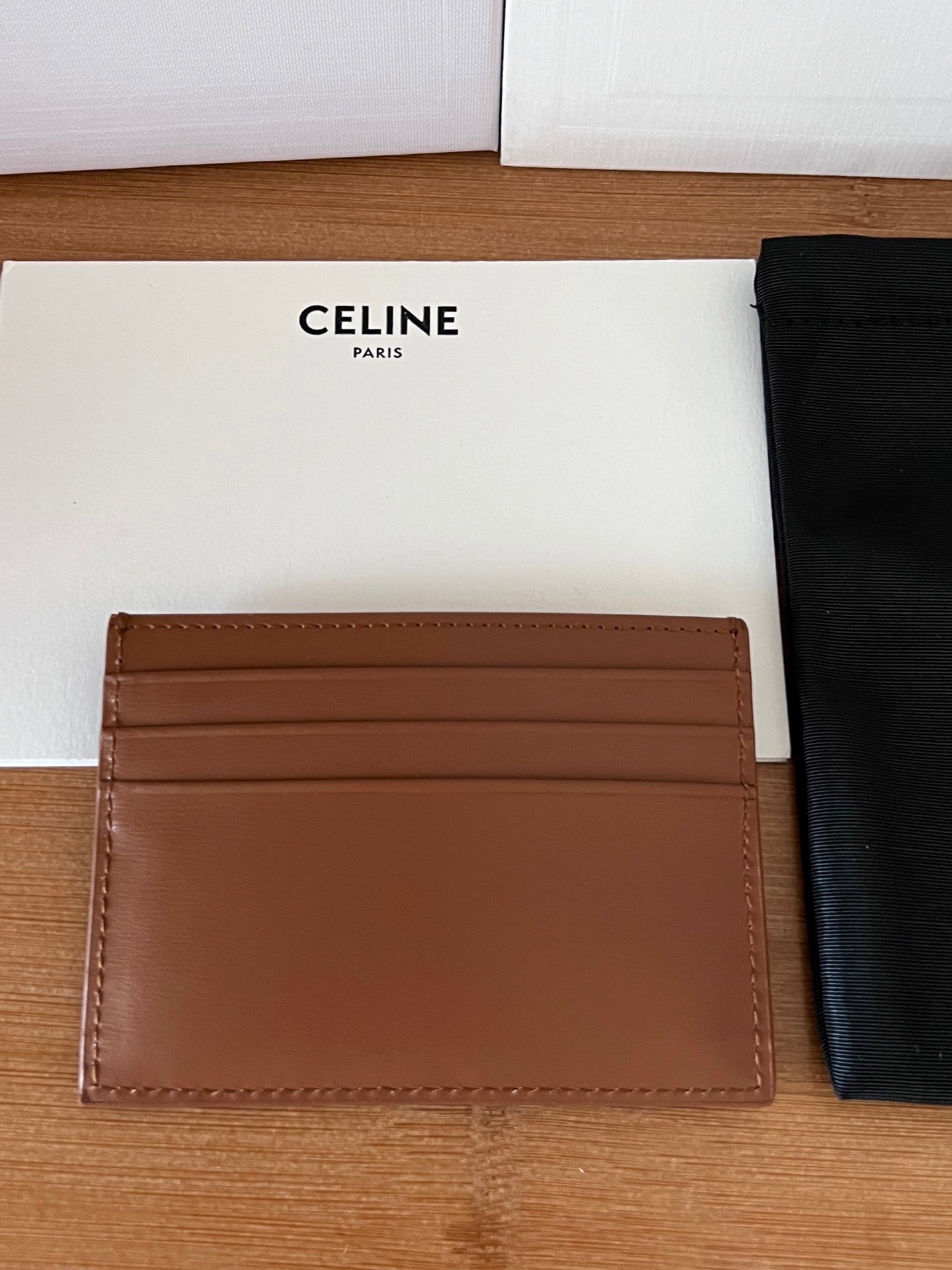 TRIOMPHE Card Holder Tan Cowhide& Fabric GHW