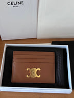 TRIOMPHE Card Holder Tan Cowhide& Fabric GHW