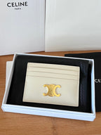 TRIOMPHE Card Holder White Cowhide& Fabric GHW
