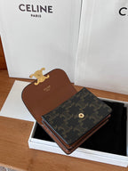 TRIOMPHE Business Card Holder Tan Cowhide GHW