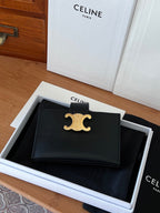 ACCORDEON 10N843 Card Holder Black Grain Cowhide GHW