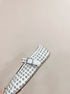 ALAIA MARY JANE SHOES IN WHITE LAMBKIN ATTACH RHINSTONES