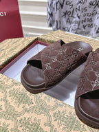 GG SLIDES IN DARK BROWN SUEDE WITH EMBOSSED LOGO STYLE 8