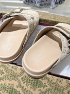 SANDALS IN NUDE BEIGE SUEDE EMBOSSED LOGO SILVER HARDWARE