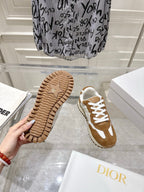 DIOR 25S C'EST DIOR SNEAKER IN WHITE HAZELNUT CALFSKIN AND SUEDE
