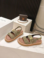 CELINE 25S TIPPI TRIOMPHE SANDAL IN DARK OLIVE CALFSKIN SUEDE