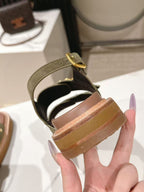 CELINE 25S TIPPI TRIOMPHE SANDAL IN DARK OLIVE CALFSKIN SUEDE