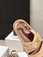 CELINE 25S TIPPI TRIOMPHE SANDAL IN LIGHT BROWN CALFSKIN SUEDE