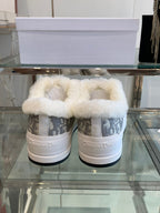 ALK'N PLATFORM SNEAKER PALE GRAY COTTON EMBROIDERED WITH OBLIQUE MOTIF AND WHITE SHEARLING