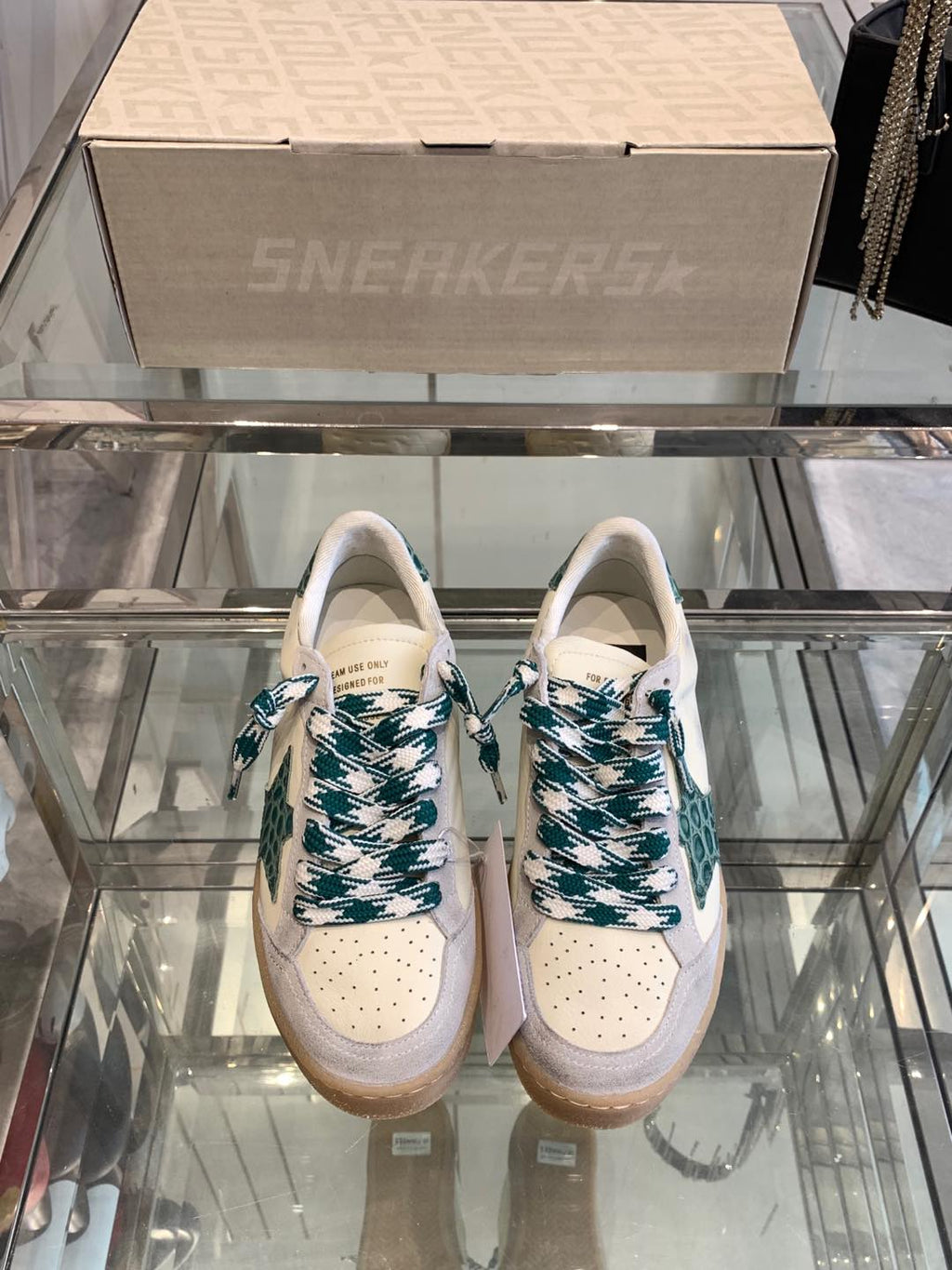 BALL STAR SNEAKERS GREEN CROCODILE EMBOSSED LEATHER STAR