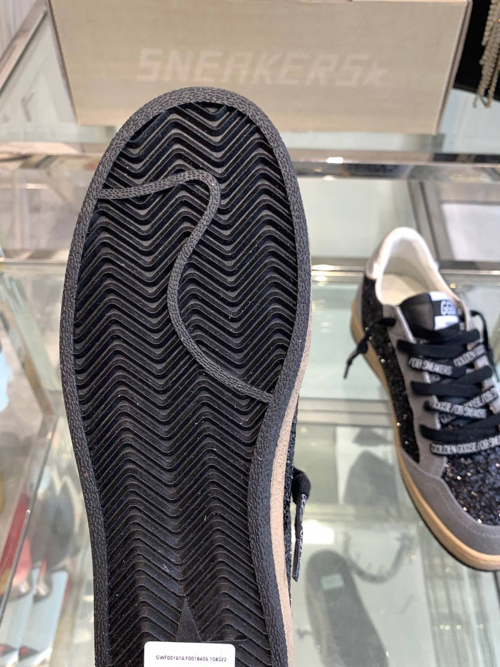 BALL STAR SNEAKERS WITH WHITE STAR IN BLACK GLITTER AND GRAY SUEDE