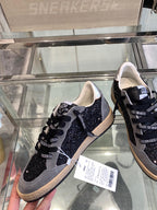 BALL STAR SNEAKERS WITH WHITE STAR IN BLACK GLITTER AND GRAY SUEDE