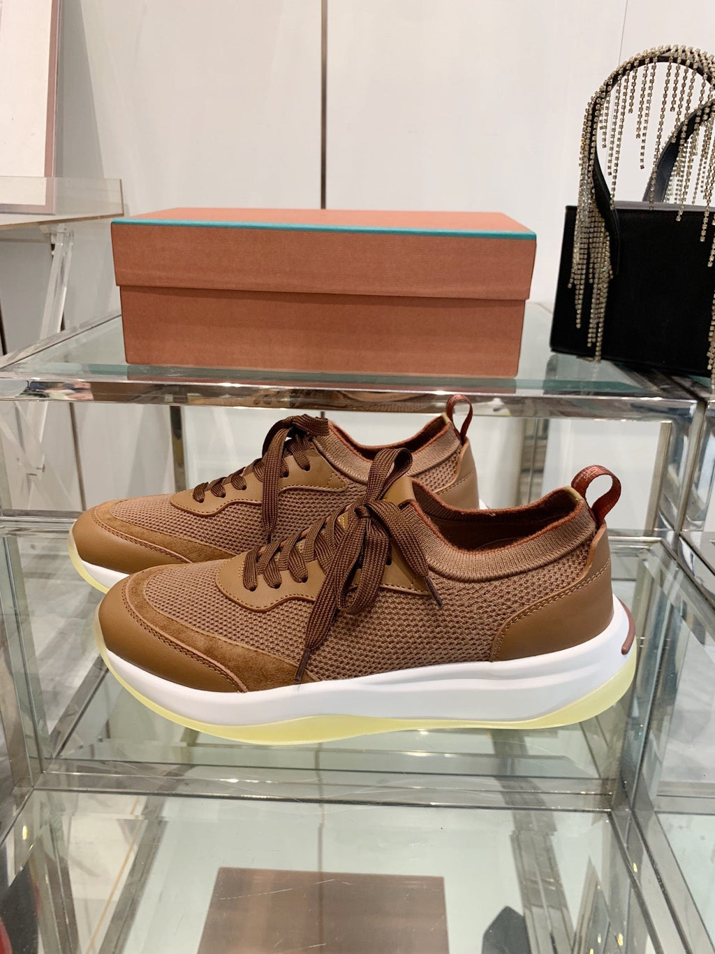 SNEAKER IN BURNT ORANGE CANVAS MIX SUEDE WITH LAMBSKIN