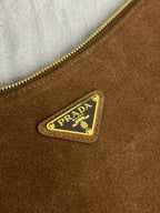PRADA 25S AIMEE SHOULDER BAG 39 IN BROWN SUEDE