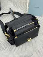 PRADA 25S EXPLORE LARGE SHOULDER BAG 30 IN BLACK RE-NYLON WITH FLAP