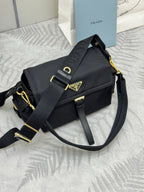 PRADA 25S EXPLORE LARGE SHOULDER BAG 30 IN BLACK RE-NYLON WITH FLAP