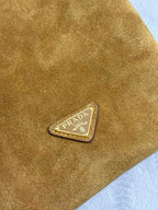 PRADA 25S BUCKET BAG 20 IN LIGHT CARAMEL SUEDE GOLD HARDWARE