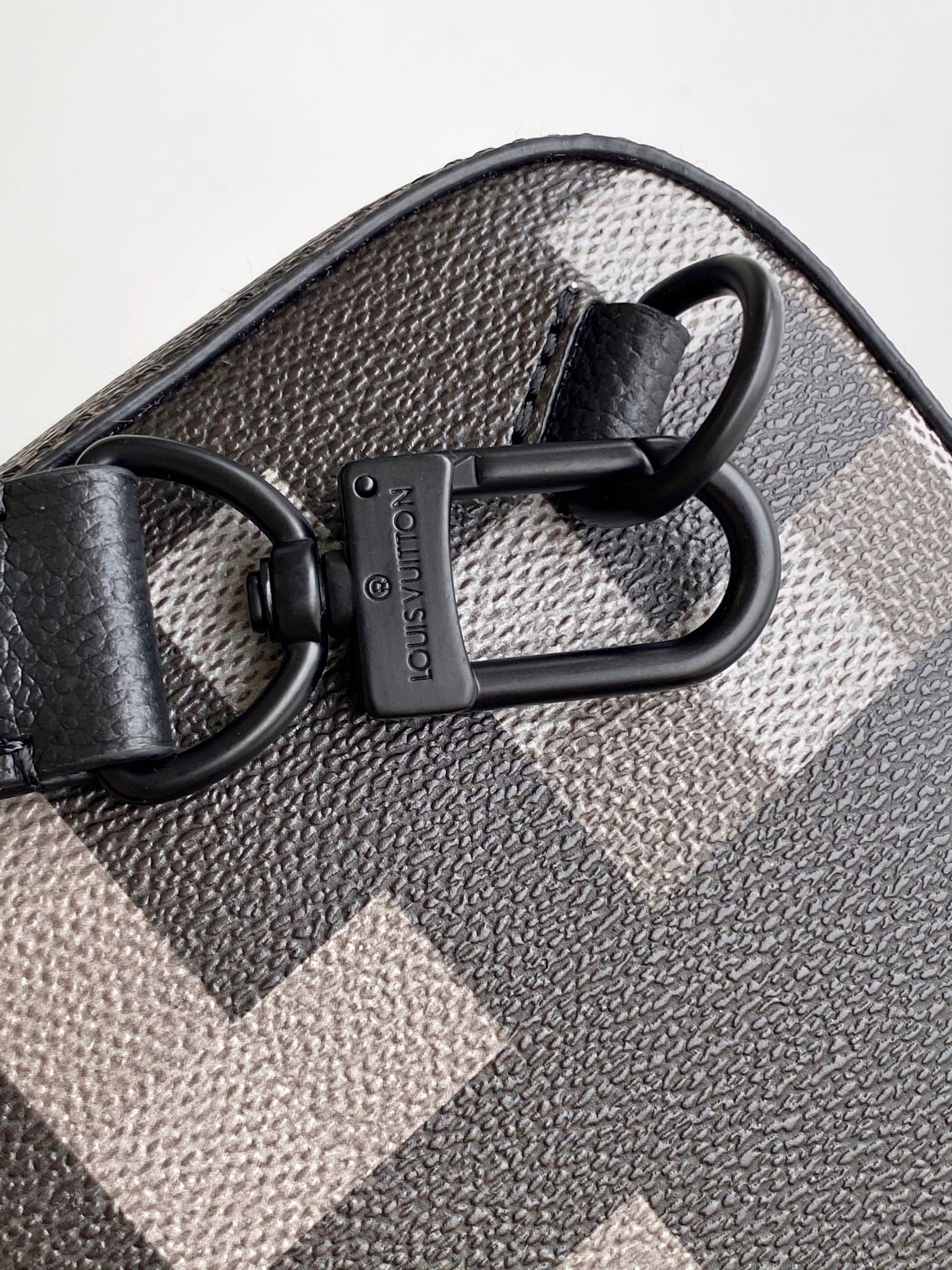 Lv Avenue Slingbag Black Damoflage Black Canvas- Black Metal