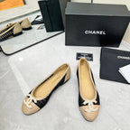 BALLET FLAT 10 MM IN BLACK MIX BEIGE RAFFIA