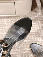 ALAIA HIGH SANDAL IN BLACK CALFSKN AND FILM WITH CRYSTAL