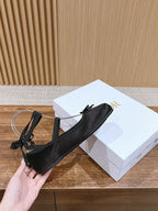 DIOR CLASSIC LACE-UP BALLET FLATS 25S IN BLACK SATIN PEARL DETAILING